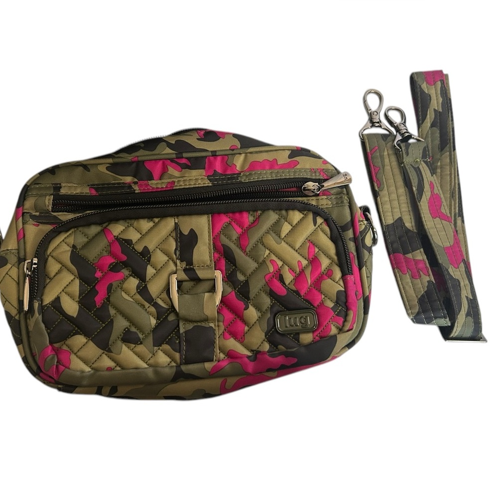 LUG Carousel Convertible Camo Green Pink Crossbody or to a Belt Bag Travel Purse - Picture 3 of 16